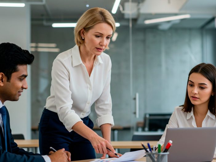 business woman consulting with team