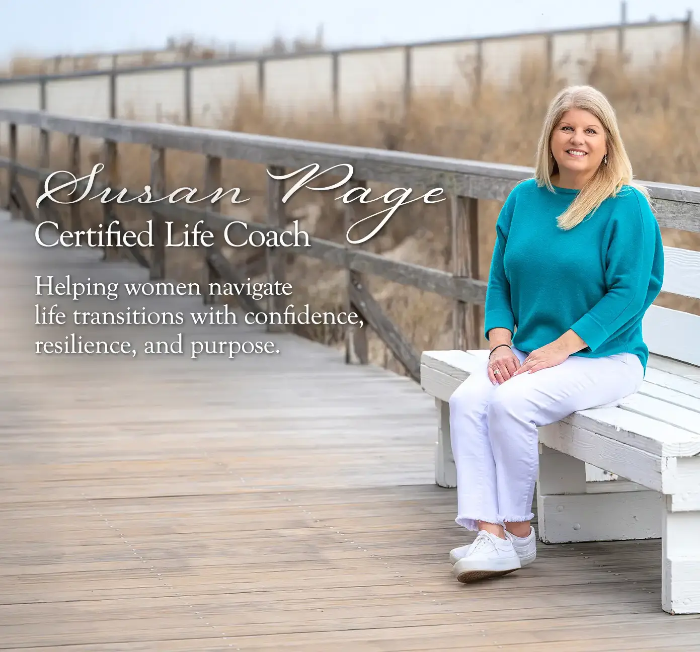 Susan Page on beach boardwalk mobile